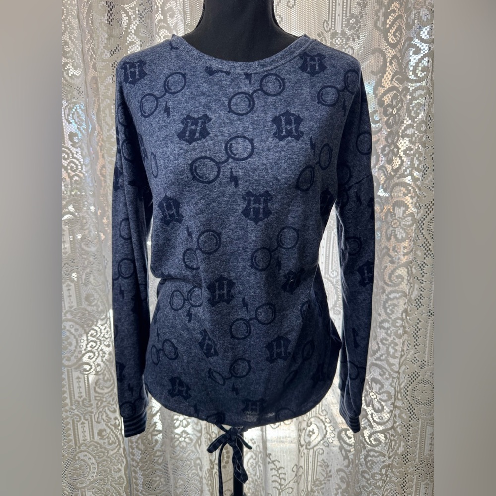 Wizarding World Harry Potter Women’s Sz S Blue Hogwarts Crest Glasses Sweatshirt - Picture 5 of 5